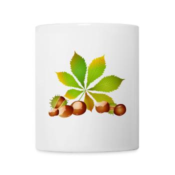 bright brown chestnuts with chestnut leaf - Mug - white - Front