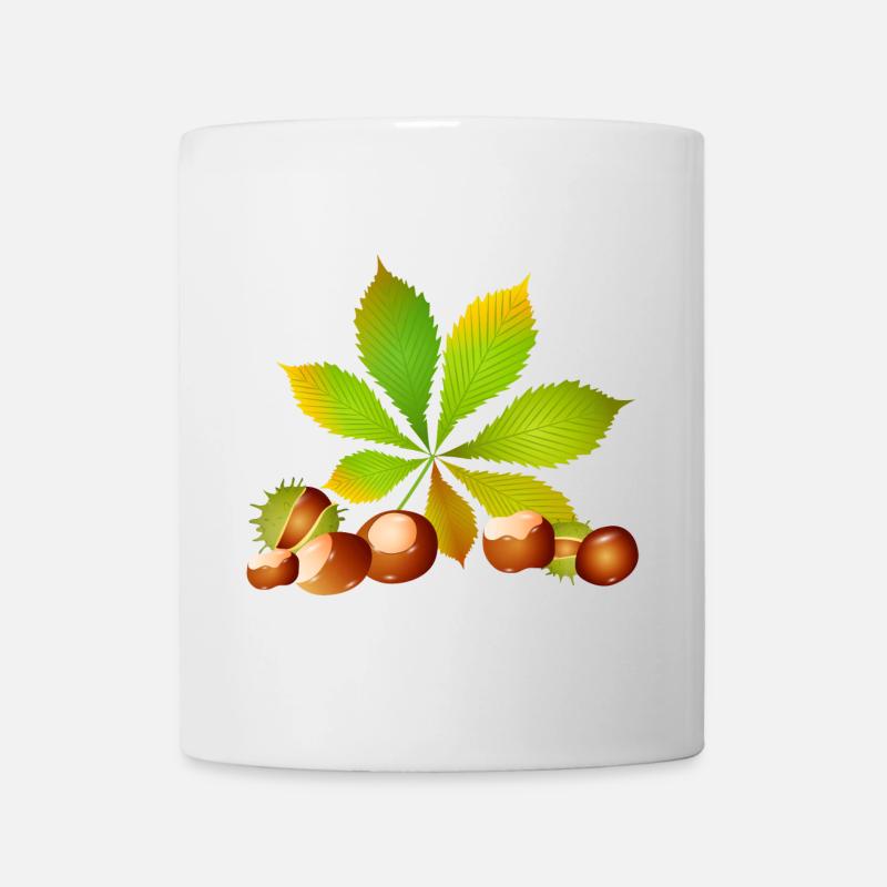 châtaignes brun vif avec feuille de châtaignier - Mug blanc - blanc