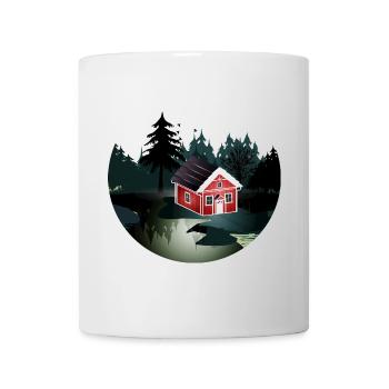 petite maison suédoise rouge à l'orée de la forêt - Mug blanc - blanc - Devant