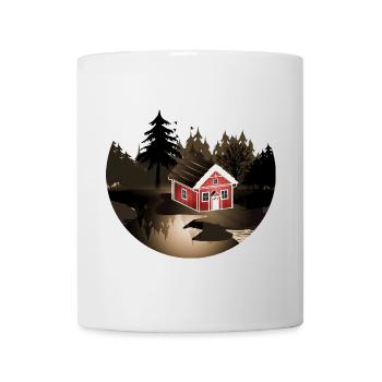 small swedish house at the edge of the forest in sepia - Mug - white - Front