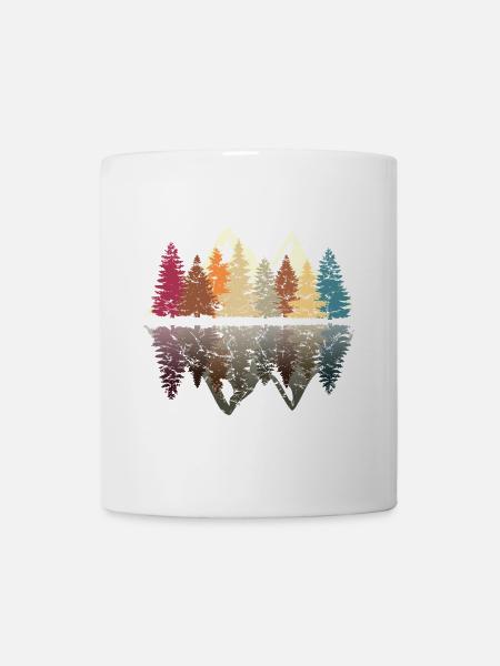 Forest on the lake in grunge retro design - Mug - white
