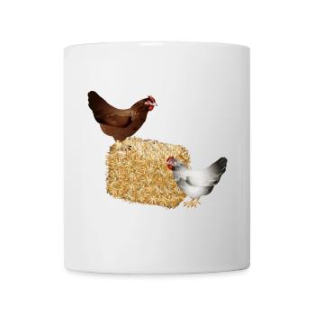 zwei Hühner auf einen Strohballen - Tasse - Weiß - Vorne