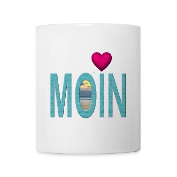 Moin Meer Holztextur mit Herz - Tasse - Weiß - Vorne