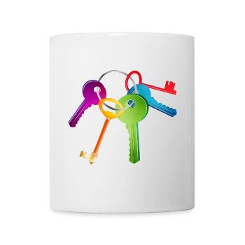 Brightly coloured keychain with key - Mug - white - Front