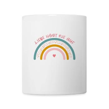 Liebe hört nie auf! Regenbogen - Tasse - Weiß - Vorne