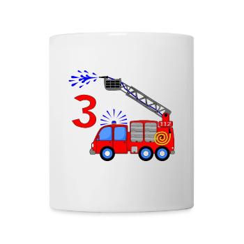 Camion de pompiers 3 enfants d’anniversaire - Mug blanc - blanc - Devant