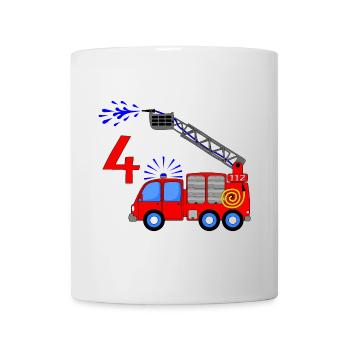Feuerwehrfahrzeug 4 Geburtstag Kinder - Tasse - Weiß - Vorne