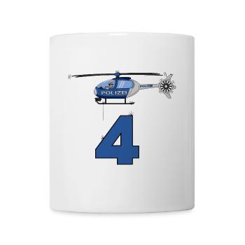 Polizei Hubschrauber 4. Geburtstag - Tasse - Weiß - Vorne