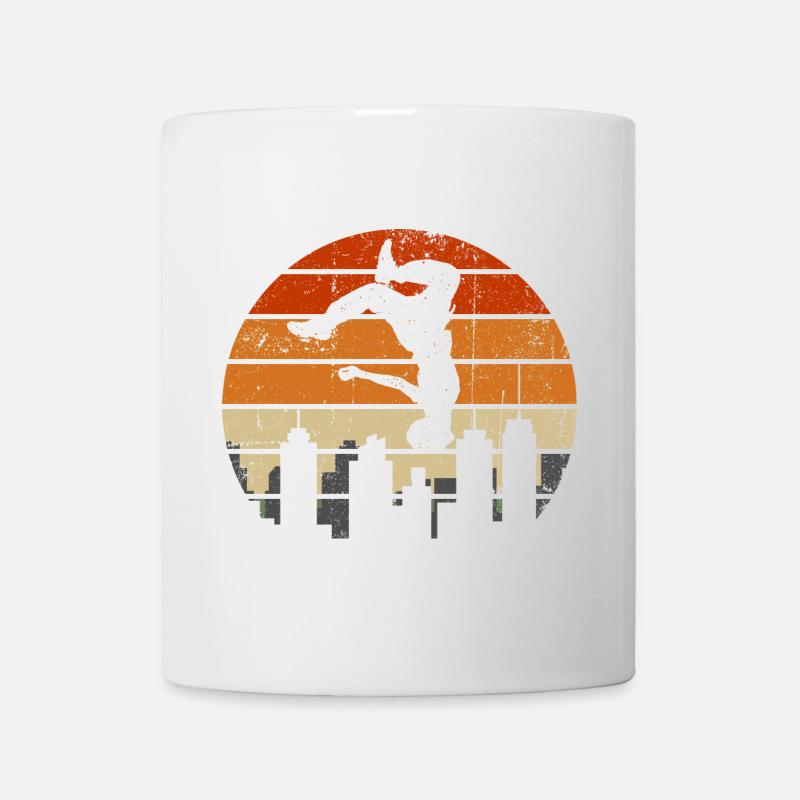 Sunset Acrobat Over City Skyline - Mug - white