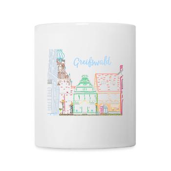 Greifswald, Colombages à Fischmarkt, Allemagne de l'Est - Mug blanc - blanc - Devant