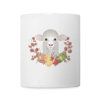 Un joli mouton avec de la laine et des aiguilles à tricoter - Mug blanc - blanc - Devant
