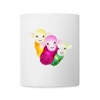 Trois moutons colorés avec une laine de couleur coordonnée - Mug blanc - blanc - Devant