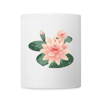 Zwei Seerosenblüten mit Knospe im Seerosenteich - Tasse - Weiß - Vorne