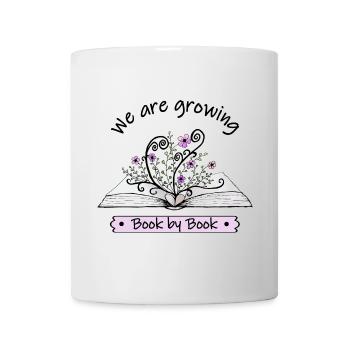 Pink flowers grow out of open book with quote - Mug - white - Front