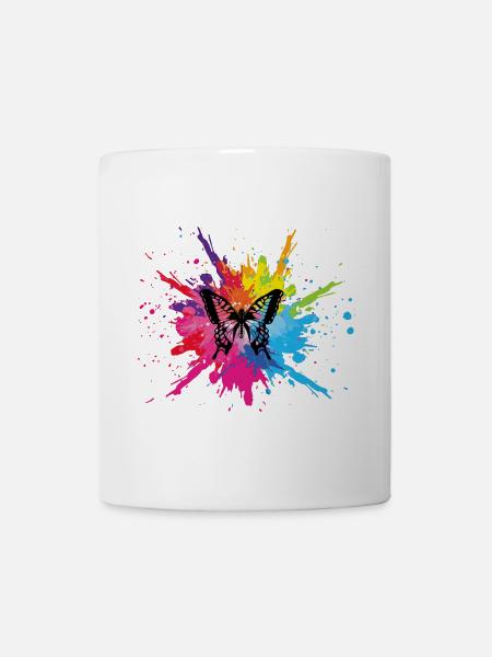 Mehrfarbiger Schmetterling - Tasse - Weiß