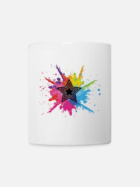 Schwarzer Stern und mehrfarbige Explosion - Tasse - Weiß