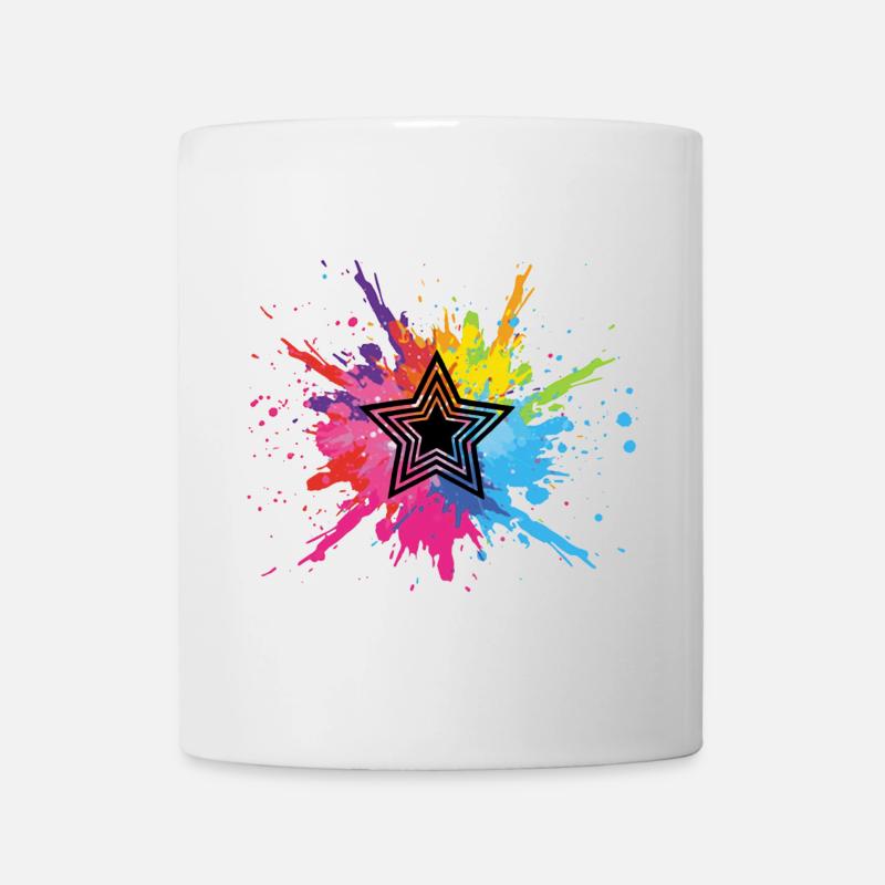 Schwarzer Stern und mehrfarbige Explosion - Tasse - Weiß