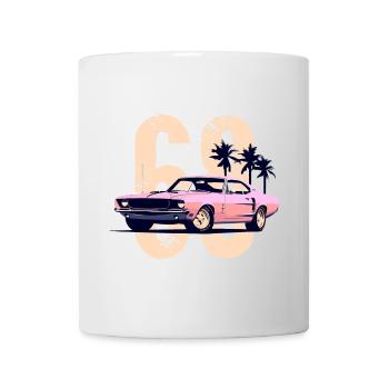 Retro Pink Muscle Car Sunset Scene - Mug - white - Front