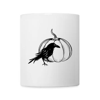 Rabe mit Halloween Kürbis im Herbst - Tasse - Weiß - Vorne
