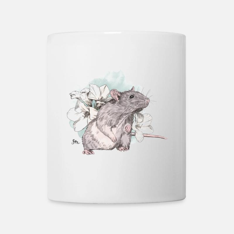 Rat devant de délicates fleurs sur une masse aquarelle - Mug blanc - blanc