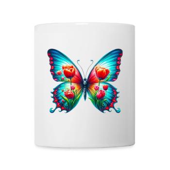 Schmetterling Blumen Tulpen Tulpe - Tasse - Weiß - Vorne
