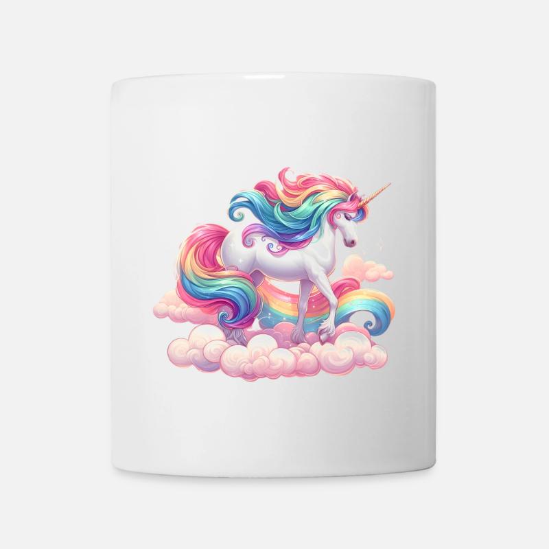 Bunter Einhorn mit Regenbogen und rosa Wolke - Tasse - Weiß