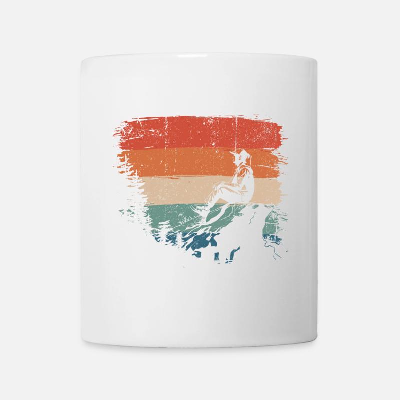 Retro Sunset Hiker Silhouette on Ridge - Mug - white