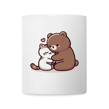 Câlin Chat Et Ours Amoureux - Mug blanc - blanc - Devant