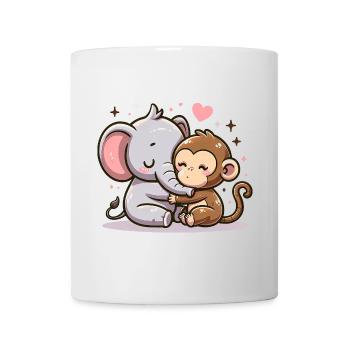 Cuddling Elephant And Monkey In Love - Mug - white - Front