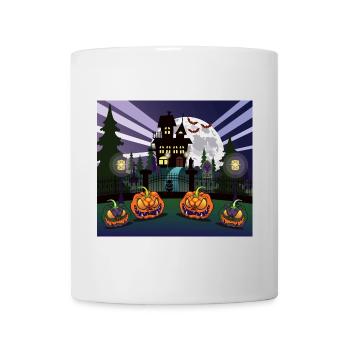 Manoir hanté avec un cimetière la nuit d’Halloween. - Mug blanc - blanc - Devant