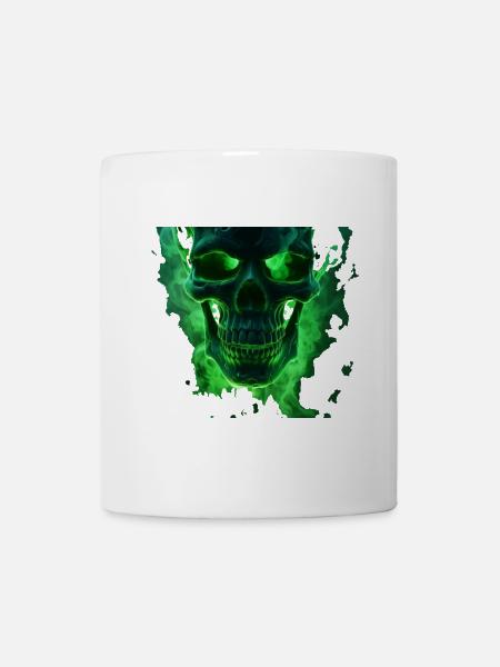 Leuchtender grüner Totenkopfdesign - Tasse - Weiß