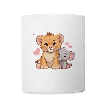 Baby Lion & Baby Elephant – Sweet Friendship Motif - Mug - white - Front