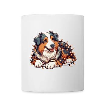 Chien de Noël mignon avec des guirlandes lumineuses - Mug blanc - blanc - Devant