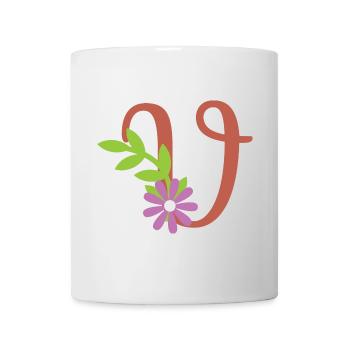 Eleganter Buchstabe 'V' mit Blumen - Tasse - Weiß - Vorne