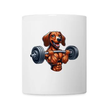 Sporty Dachshund Weightlifting Dumbbell Workout - Mug - white - Front