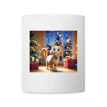 Cartoon Frohe Weihnachten Katze Geschenk - Tasse - Weiß - Vorne