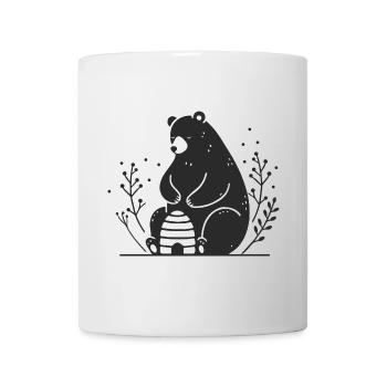 A gentle-looking brown bear with a beehive - Mug - white - Front