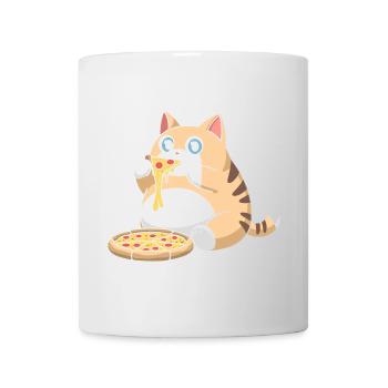 Chat potelé mignon mangeant de la pizza - Mug blanc - blanc - Devant