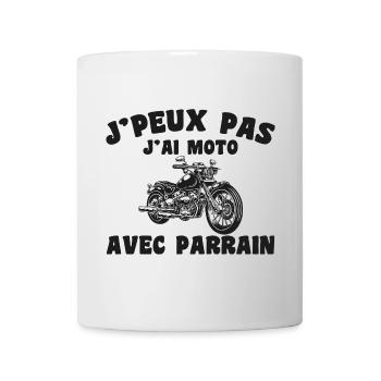 J'peux pas j'ai moto avec parrain - Mug blanc - blanc - Devant