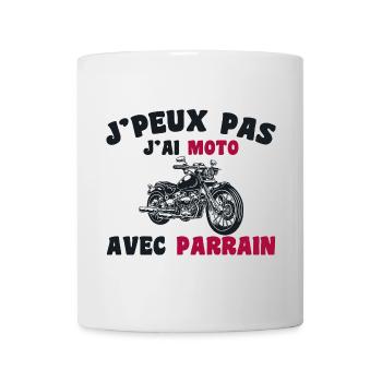 J'peux pas j'ai moto avec parrain - Mug blanc - blanc - Devant