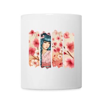 Kirschblüten Kimono Panel Portrait - Tasse - Weiß - Vorne