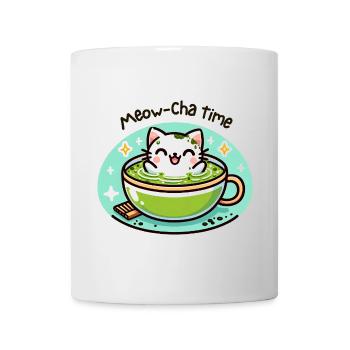 Meow-Cha Time – Kawaii Katzen Matcha Geschenk - Tasse - Weiß - Vorne