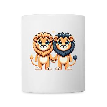 Two Cute Lion Friends Holding Hands - Tasse - Weiß - Vorne
