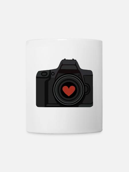 Appareil photo d’amour avec un cœur pour les vrais fans de photographie - Mug blanc - blanc