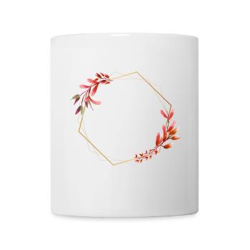 Goldenes Sechseck mit roten und orangen Blüten - Tasse - Weiß - Vorne