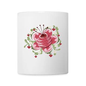 Rose and daisies – inspired by peasant painting - Mug - white - Front