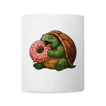 tortue mignonne avec beignet dessin animé dessert Fun - Mug blanc - blanc - Devant