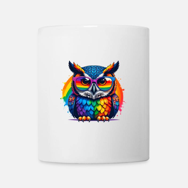 Eule, LGTB,Regenbogen, Sonnenbrille, bunt - Tasse - Weiß