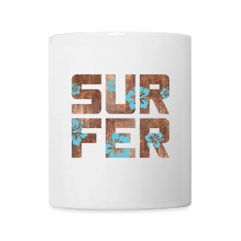 Surfer Hawaii Hibiscus Blossom Surf Wood Pattern - Mug - white - Front