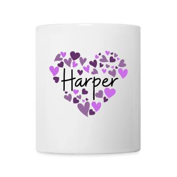 Conception du nom Harper avec des cœurs violets en forme de cœur - Mug blanc - blanc - Devant